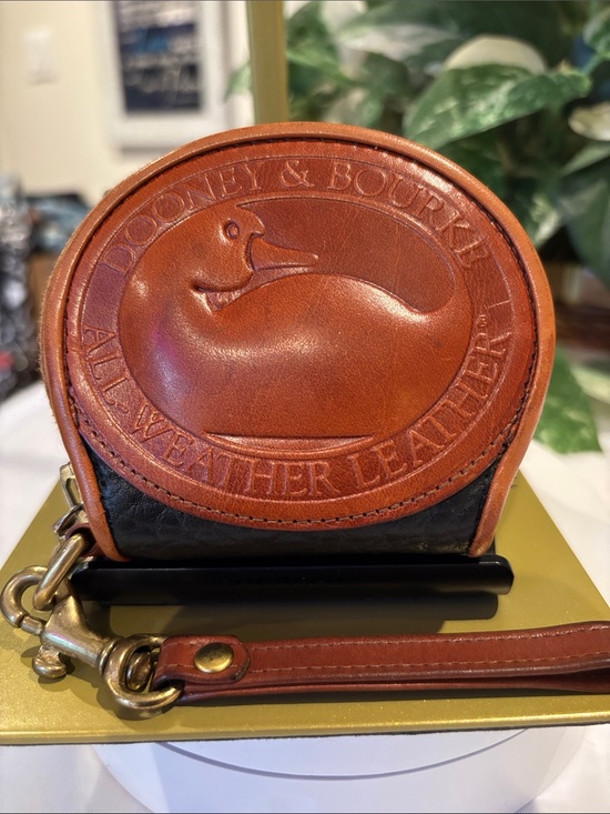 Dooney & Bourke Handbags - Dooney & Bourke Tan and Black All-Weather Leather Coin Pouch